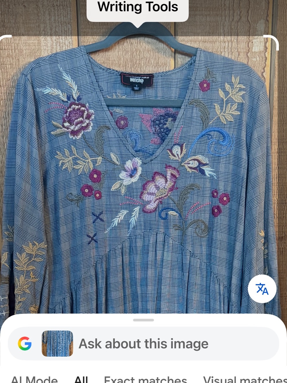 Johnny Was Workshop Navy Blue Plaid Embroidered V-Neck Women’s Dress - Picture 3 of 7